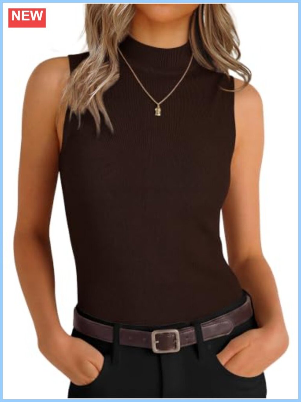 Wool Blend Mock Neck Sleeveless Tank Top Slim Fit Business Casual